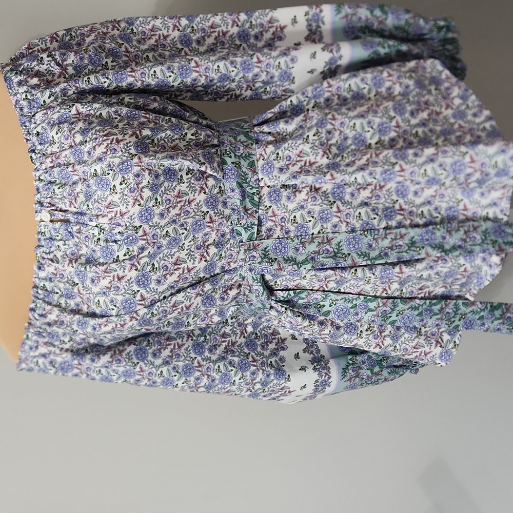 LOFT Floral Peasant Blouse XXS (0-2) Whimsical Boho Cottagecore Tie Waist Top - Picture 2 of 12